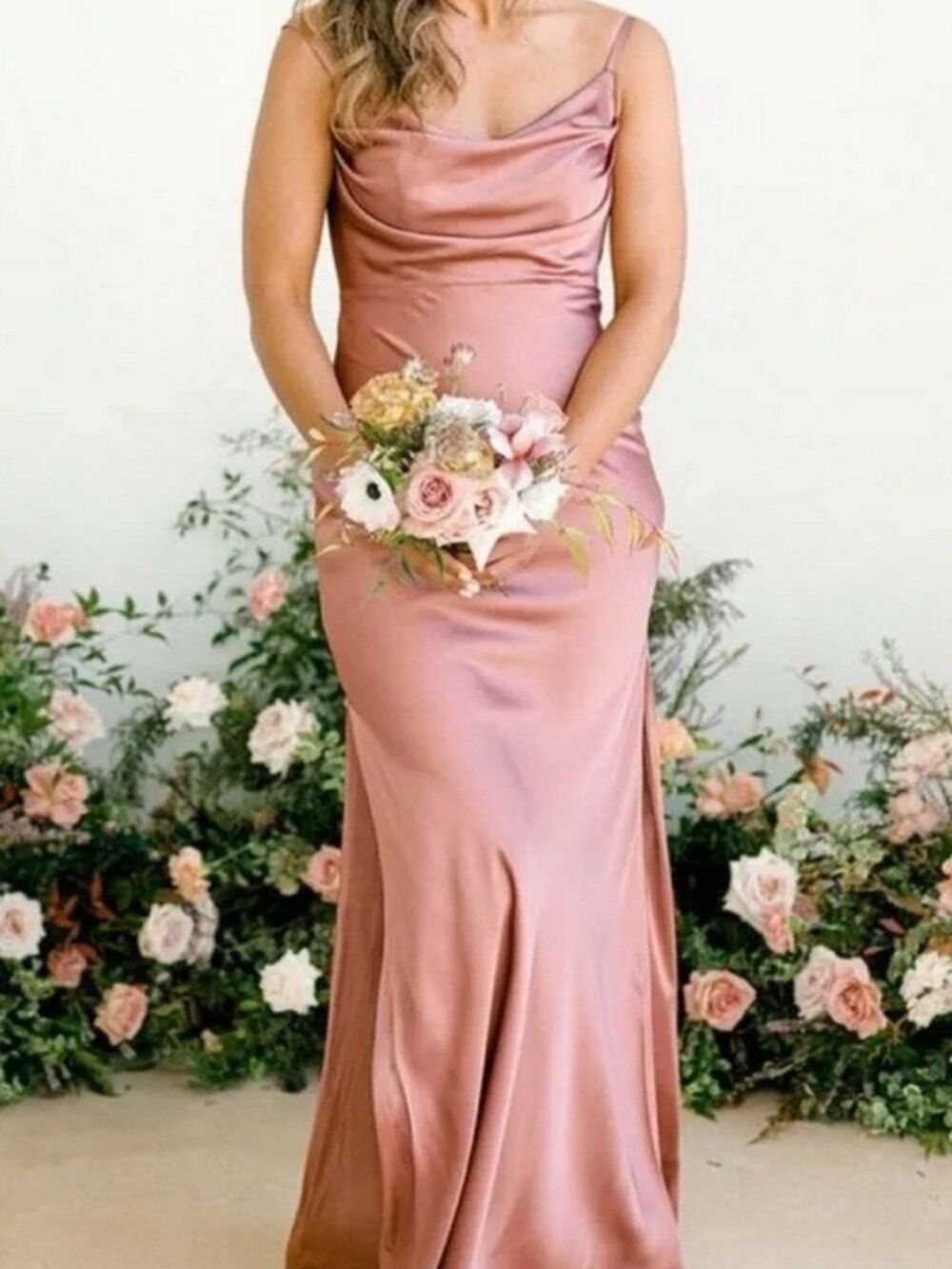 Revelry Skye Satin Dress in Dessert Rose (READ)